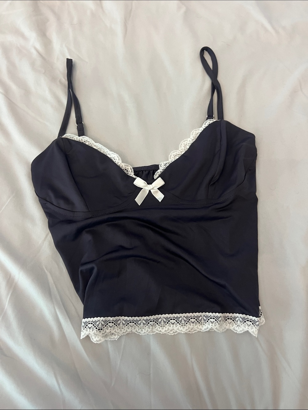 Black/Grey Lace Trim Camisole with White Bow